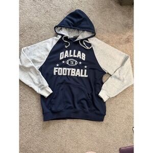 CLORPEAK Dallas Football Hoodie Raglan Sleeve Pullover Navy Grey Size M